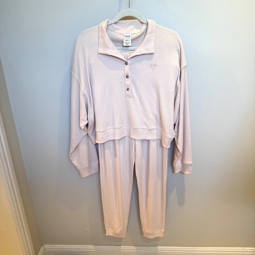 Victoria's Secret‎ PINK Waffle Knit Pajama Set XXL Top L Pants Pink Lounge Set